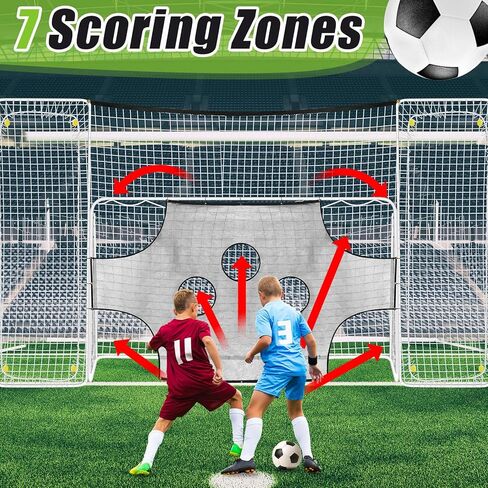 Meooeck 3 in 1 Soccer Goal, Backstop, Target 18 x 9 ft Football Training Target Net for Shooting Soccer Goal Target Nets with Highlighted Scoring Zones Finishing Drill Practice in Kuwait