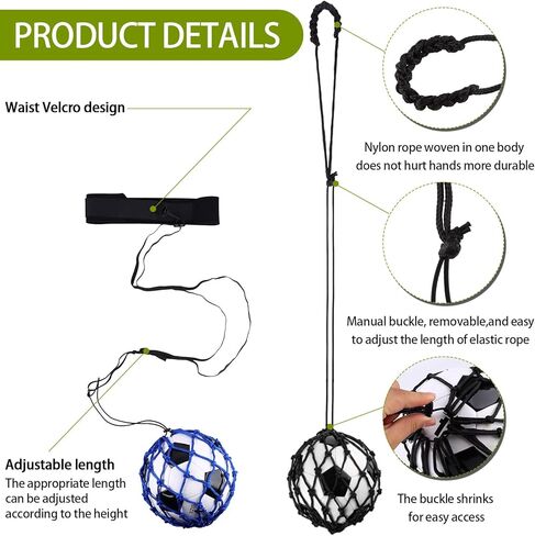 Welecom 2 قطعة كرة القدم ركلة رمي المدرب الخصر حزام كرة القدم عودة المدرب شبكة للأطفال البالغين مدرب كرة القدم شعوذة شبكة منفردة كرة القدم ركلة ممارسة التدريب المعدات المساعدة، يناسب حجم الكرة 3، 4، 5 in Kuwait