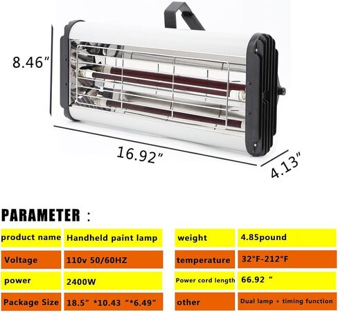 Infrared Paint Curing lamp,2400W 110V Short Wave Infrared Paint Curing lamp,Car Paint Baking lamp,Dual Lights with Timing Function,Can be Handheld or Standing,for Body Repair Paint Curing System in Saudi Arabia