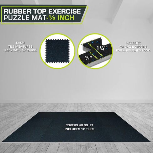 ProsourceFit Rubber Top Exercise Puzzle Mat, EVA Foam Interlocking Tiles for Home Gym Protective Flooring for Equipment and Workouts in Saudi Arabia