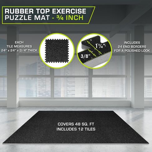 ProsourceFit Rubber Top Exercise Puzzle Mat, EVA Foam Interlocking Tiles for Home Gym Protective Flooring for Equipment and Workouts in Saudi Arabia