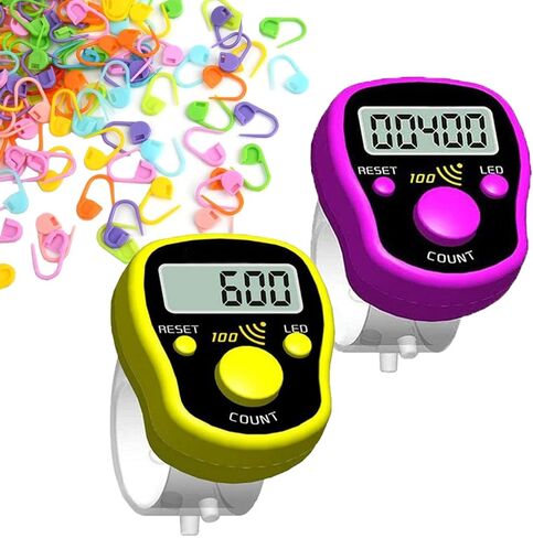Stitch Counters 2Pcs LED Digital Row Counter and Stitch Markers 50 Pcs Crochet Stitch Markers for Knitting Sewing Stitching Weaving, Muslim Pray, Recording Sports Scoring, Lap Counting finger Counter in Saudi Arabia