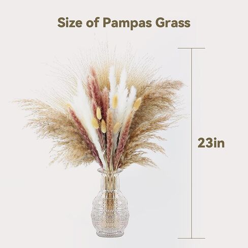 110 Pcs Pampas Grass Decor 23''/60cm , Natural Dried Pampas Bouquet, Boho Decor, Dried Reed Flowers. Suitable for Wedding Decor, Centerpiece Table Decorations, Flowers for Decoration in Kuwait