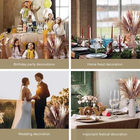 110 Pcs Pampas Grass Decor 23''/60cm , Natural Dried Pampas Bouquet, Boho Decor, Dried Reed Flowers. Suitable for Wedding Decor, Centerpiece Table Decorations, Flowers for Decoration in Kuwait