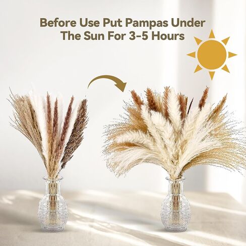 110 Pcs Pampas Grass Decor 23''/60cm , Natural Dried Pampas Bouquet, Boho Decor, Dried Reed Flowers. Suitable for Wedding Decor, Centerpiece Table Decorations, Flowers for Decoration in Kuwait