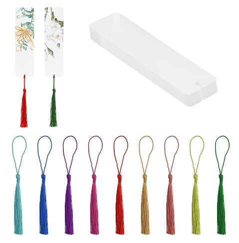 Clear Acrylic Bookmarks Penta Angel 15Pcs Rectangle Plastic Craft Transparent Blank Acrylic Book Markers with 15Pcs Small Bookmark Tassels for DIY Projects and Graduation Gift Tag (15) in Saudi Arabia