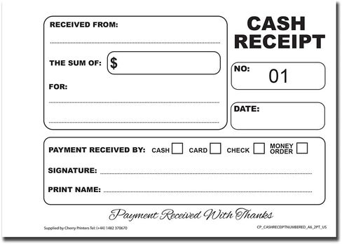Cherry Carbonless Cash Receipt Book, 2-Part, with Loose-Leaf Writing Shield, A6 (4.1 x 5.8 Inches) 50 Sets, Unnumbered in Saudi Arabia