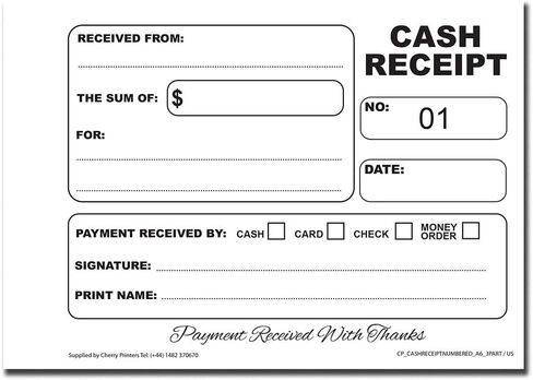 Cherry Carbonless Cash Receipt Book, 2-Part, with Loose-Leaf Writing Shield, A6 (4.1 x 5.8 Inches) 50 Sets, Unnumbered in Saudi Arabia