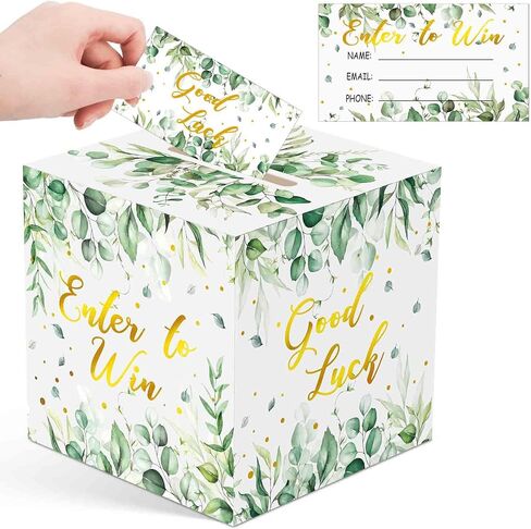 ReliThick Raffle Box with 200 Pack Raffle Tickets Cards Greenery Enter to Win Ballot Box with Slot Donation Box Safe Eucalyptus Suggestion Box for Raffles Collection Raffle Ticket Spinner in Saudi Arabia