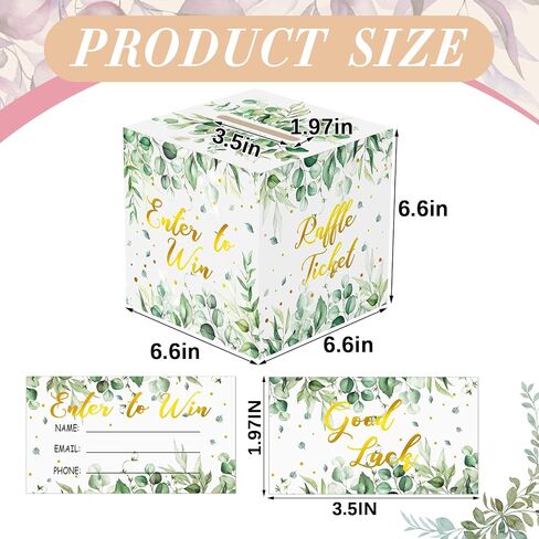 ReliThick Raffle Box with 200 Pack Raffle Tickets Cards Greenery Enter to Win Ballot Box with Slot Donation Box Safe Eucalyptus Suggestion Box for Raffles Collection Raffle Ticket Spinner in Saudi Arabia