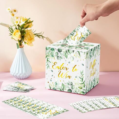 ReliThick Raffle Box with 200 Pack Raffle Tickets Cards Greenery Enter to Win Ballot Box with Slot Donation Box Safe Eucalyptus Suggestion Box for Raffles Collection Raffle Ticket Spinner in Saudi Arabia