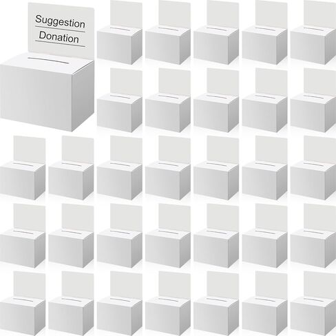 Seajan 100 Pcs Raffle Box Ballot Box with Slot Donation Box for Fundraising Suggestion Box for Ticket and Removable Header Charity Box for Collecting Card Voting Contest, 6.5 x 4.5 x 4.5'' (White) in Saudi Arabia