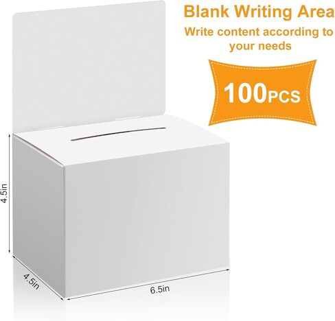 Seajan 100 Pcs Raffle Box Ballot Box with Slot Donation Box for Fundraising Suggestion Box for Ticket and Removable Header Charity Box for Collecting Card Voting Contest, 6.5 x 4.5 x 4.5'' (White) in Saudi Arabia