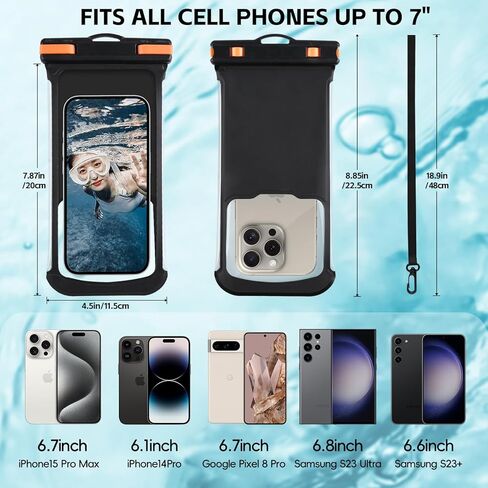قطعتان من جراب الهاتف المقاوم للماء - [تصميم ثلاثي الأبعاد] [حافظة هاتف سميكة صديقة]، حافظة هاتف مقاومة للماء لهاتف iPhone 15 14 13 Pro Max Plus Galaxy Google حتى 8 بوصة، حقيبة جافة للسفر على الشاطئ، وردي/وردي in Kuwait