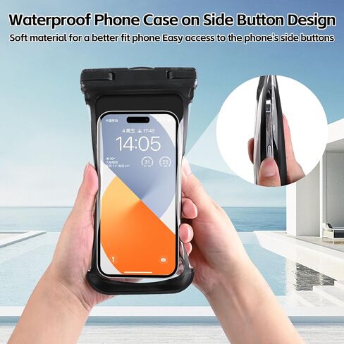 قطعتان من جراب الهاتف المقاوم للماء - [تصميم ثلاثي الأبعاد] [حافظة هاتف سميكة صديقة]، حافظة هاتف مقاومة للماء لهاتف iPhone 15 14 13 Pro Max Plus Galaxy Google حتى 8 بوصة، حقيبة جافة للسفر على الشاطئ، وردي/وردي in Kuwait