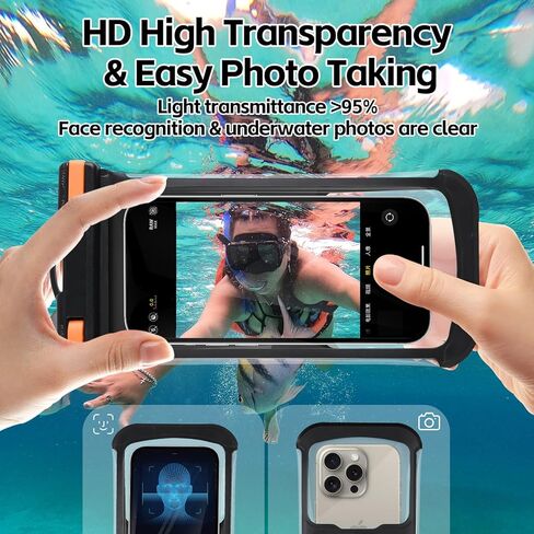 قطعتان من جراب الهاتف المقاوم للماء - [تصميم ثلاثي الأبعاد] [حافظة هاتف سميكة صديقة]، حافظة هاتف مقاومة للماء لهاتف iPhone 15 14 13 Pro Max Plus Galaxy Google حتى 8 بوصة، حقيبة جافة للسفر على الشاطئ، وردي/وردي in Kuwait