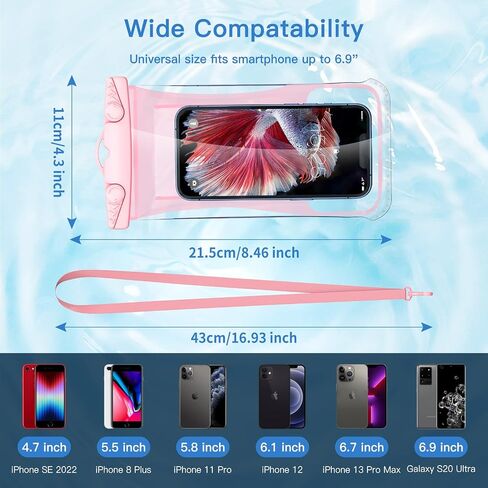 MATEPROX Upgrade Waterproof Cell Phone Case Pouch Holder Dry Bag with Lanyard Strap, Universal Water Proof Floating Cases for Travel Beach, Suitable for Smartphones up to 6.9 inches - Pink in Saudi Arabia