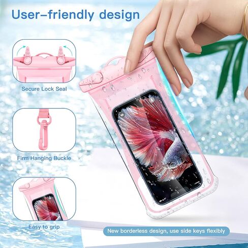 MATEPROX Upgrade Waterproof Cell Phone Case Pouch Holder Dry Bag with Lanyard Strap, Universal Water Proof Floating Cases for Travel Beach, Suitable for Smartphones up to 6.9 inches - Pink in Saudi Arabia
