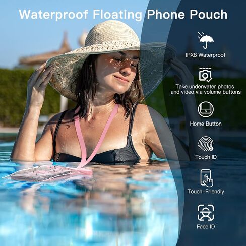 MATEPROX Upgrade Waterproof Cell Phone Case Pouch Holder Dry Bag with Lanyard Strap, Universal Water Proof Floating Cases for Travel Beach, Suitable for Smartphones up to 6.9 inches - Pink in Saudi Arabia