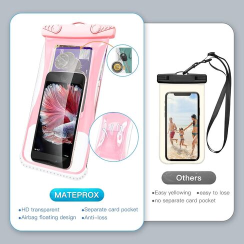 MATEPROX Upgrade Waterproof Cell Phone Case Pouch Holder Dry Bag with Lanyard Strap, Universal Water Proof Floating Cases for Travel Beach, Suitable for Smartphones up to 6.9 inches - Pink in Saudi Arabia