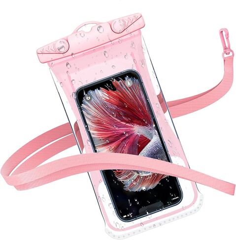 MATEPROX Upgrade Waterproof Cell Phone Case Pouch Holder Dry Bag with Lanyard Strap, Universal Water Proof Floating Cases for Travel Beach, Suitable for Smartphones up to 6.9 inches - Pink in Saudi Arabia