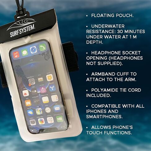 SURF SYTSTEM Floating Waterproof Pouch, w/Neoprene Armband + Audio Jack for Smartphone + Screen Touch Functionality - Drybag Case, iPhone, Android for Surfing, Bodyboarding, Fishing, Boating, Kayaking in Saudi Arabia