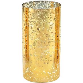 WGVI Hurricane Candle Holder Sleeve, W: 5", Ht: 8", Gold Speckled Glass Cylinder Open Both Ends, Chimney Tube Shade, 1 Piece