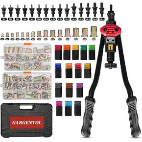 Rivet Nut Tool Kit, 16-Inch Rivnut Tool with 15 Metric & SAE Mandrels and Rivet Nut Gun, 200pcs Rivnut Tool Kit Assortment, Nutsert Tool Kit with Carrying Case