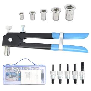 191pcs Heavy Duty Blind Rivet Nut Kit Set, Riveter Tool, Rivet Nut Gun, Thread Hand Riveter, Rivet Gun Threaded Insert Tool, Riveting Tools with 185PCS Metric Rivet Nuts Assortment M3 M4 M5 M6 M8