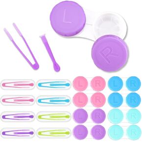 12 Pack Contact Lens Case and Contact Lens Applicator Tool Kit, Colorful Contact Lens Cases Box Bulk with Soft Contact Lens Remover Tweezers Inserter Tool for Travel Daily Home Storage