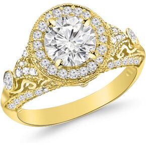 14K White Gold 1.5 Carat LAB GROWN IGI CERTIFIED DIAMOND Round Cut Diamond Engagement Ring 14K White Gold Vintage Halo Style (I-J Color SI1-SI2 Clarity 0.75 Ct Center)