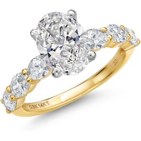 Gem Stone King 2 to 2.9 Carat 14K Two Tone Gold IGI Certified Oval White Lab Grown Diamond Engagement Ring For Women | F-G Color | VS1 Clarity | Size 5 to 9