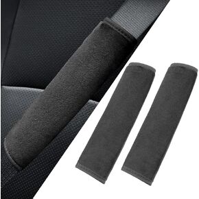 2 PCS Car Seat Belt Cover Pad, Soft Plush Auto Seatbelt Shoulder Covers, Velcro Mounted Breathable Car Seat Strap Pads, Universal Seatbelt Cushion for Most Cars (Black)