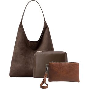 3 Pcs Suede Bags for Women Brown Hobo Bags For Women Brown Suede Handbag Suede Purse Set