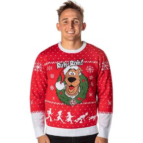 Scooby Doo Men's Ruh-Roh! Santa Scooby Christmas Ugly Sweater Knit Pullover