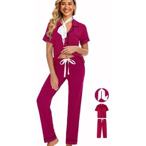 Womens Pajamas Set 3Pcs Pajama Sets Soft Sleepwear XS-XXL Button Down Lounge Sets Nightwear Long Pants Pjs Sets