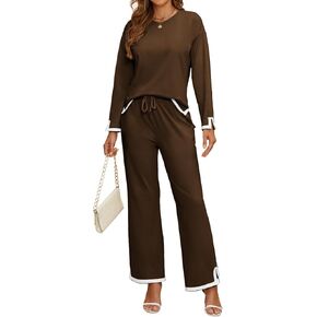 IFFEI Pajamas for Women Set Casual Two Piece Lounge Sets Long Sleeve Pullover Tops and Wide Leg Pants Loungewear