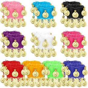 10 Pairs Belly Dance Wrist Arm Chiffon Bracelet Band with Coin, Stretchy Belly Dance Bracelets Bangle Jewelry Gypsy Costume Accessory for Women Costume