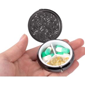 Metal Three Grid Pill Box, Travel Takeaway Pill Box, Mini Metal Pill Box with Patterned Surface (1 Pack Rosegold)