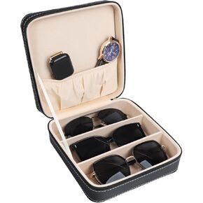 Glasses Case，Sunglass Organizer，Portable Sunglasses Organizer，Travel Sunglasses Organizer for 3 Slots，Leather Sunglasses Travel Case, Sunglasses Case Travel Display Case, Storage Box for Women Men