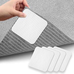 4-Piece Rug Tape for Hardwood Floors - Non-Slip Carpet Tape and Rug Pad Corner Grippers are reuseable and Washable