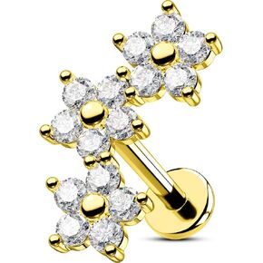 OUFER Helix Earring Stud, Curved Flower Stud Earrings Flat Back 316L Stainless Steel 16G Internally Threaded Cartilage Helix Conch Earrings for Women Men
