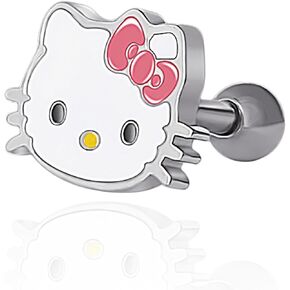 Hello Kitty 14g Cartilage Earring, Sanrio Stainless Steel Piercing Jewelry, Kawaii Cute Stud Earring Officially Licensed