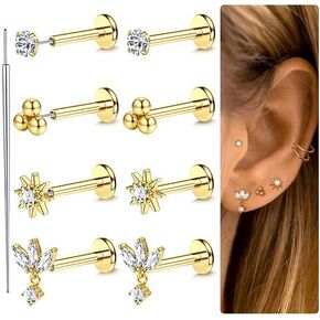 أقراط مطلية بالذهب عيار 18 قيراط بدون خيط بظهر مسطح 316L من الفولاذ الجراحي في حلقات ترصيع الأنف 20 جرام 18 جرام 16 جرام تشيكوسلوفاكيا الزنمة الغضروف الحلزون محارة الشفاه لابريت ميدوسا الأنف ثقب المجوهرات هيبوالرجينيك in Kuwait