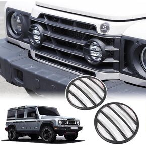 Car Front Fog Lamps Cover Fog Light Guards Cover Compatible with Ineos Grenadier 2022 2023 2024+ Lamp Exterior Frame Protection Kit Car Lights Protection Accessories 2PCS (Silver)