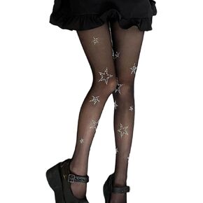 EVELUST Black Tights Stockings For Girls - Star Rhinestone Tights High Gothic Stockings Pantyhose Y2k For Fans Merch