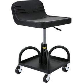 VEVOR Mobile Rolling Seat, 300LBS Capacity, 15.7" to 20.5" Adjustable Height, Mechanic Rolling Stool with Swivel Wheels and Tool Tray, for Workshop, Auto Repair Shop, Black