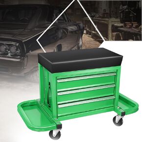 PM PERFORMOTOR 3-Drawer Tool Chest Rolling Mechanic Seat with Tool Trays,350lbs Max Weight Capacity, Orange,PM-TOL-RST1-OG