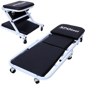 Foldable Creeper, 2-in-1 Rolling Z Car Creeper Seat, 36" Low Profile Mechanics Under Car Chair, 300 LBS Capacity Heavy Duty Garage Chair with 6pcs Wheels, Lay Down or Sit for Garage, Shop, Auto Repair