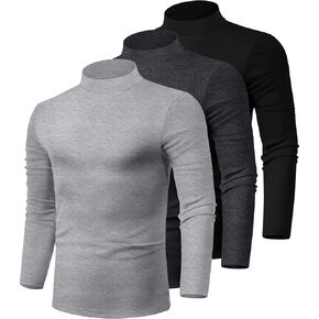 Riyiper 3 Pack Men's Mock Neck Shirts, Long Sleeve Slim Fit Turtleneck Tops Lightweight Basic Pullover Casual Knit Sweaters